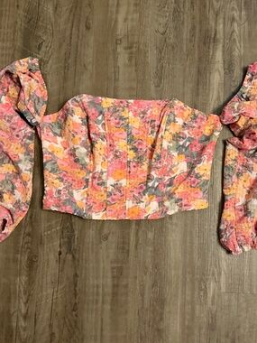 Wild Fable Floral Long Sleeve Smocked Back Corset Top, size S